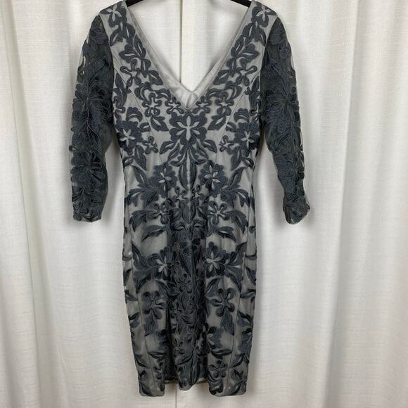 Sue Wong Nocturne Grey Ribbon Embroidered Sheath Cocktail Dress Sz.2 - Picture 8 of 14